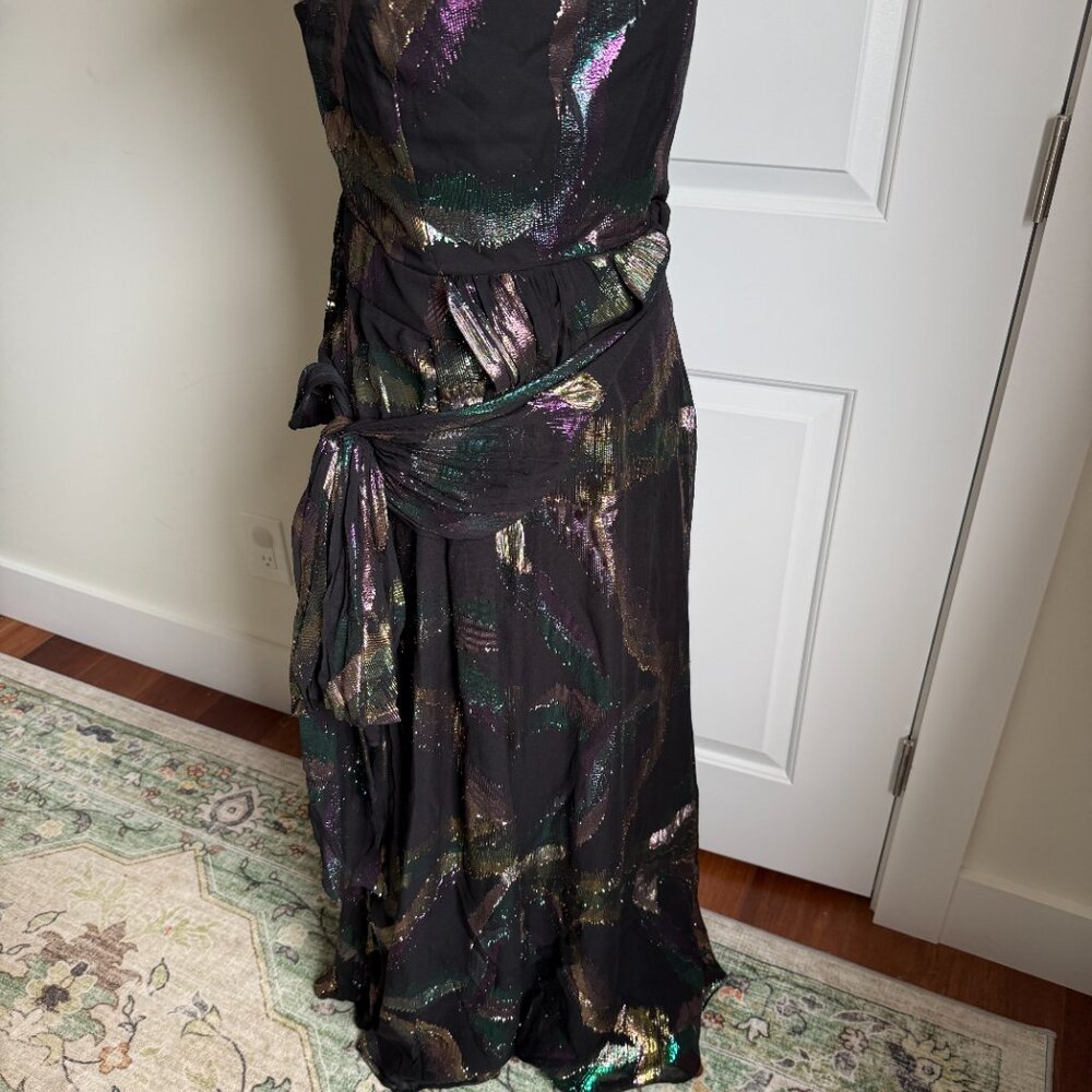 Shoshanna Midnight Strapless Silk Gown Size 8 | Metallic Draped Maxi Dress - Picture 6 of 10